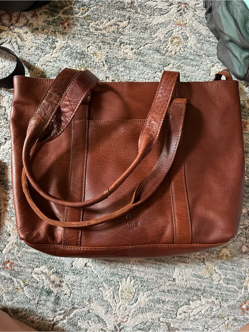 Leather Shoulder Tote in Brown by Nine West